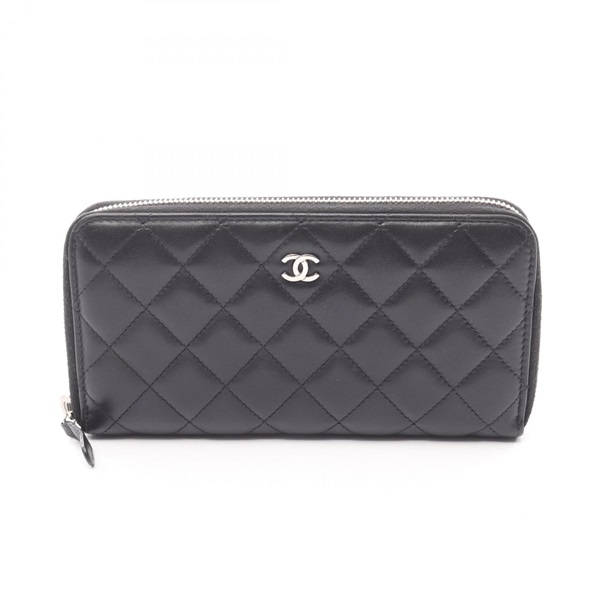 CHANEL Matelasse Around long wallet Lambskin Black SHW Used Women