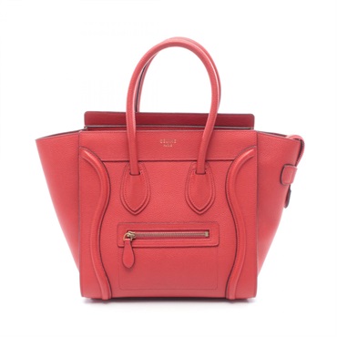 CELINE Luggage Micro Shopper Tote Handbag leather Red Used Women