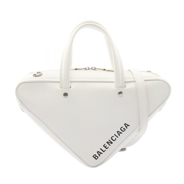 BALENCIAGA Triangle Duffel Shoulder Handbag 531048 leather White Used Women logo
