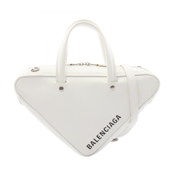 BALENCIAGA Triangle Duffel Shoulder Handbag 531048 leather White Used Women logo