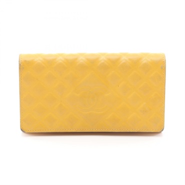 CHANEL Matelasse Bifold purse wallet leather Yellow Used Women CC Coco