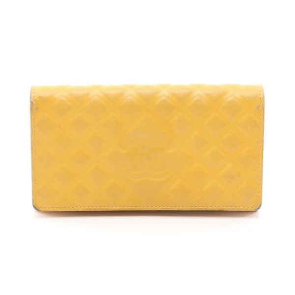 CHANEL Matelasse Bifold purse wallet leather Yellow Used Women CC Coco