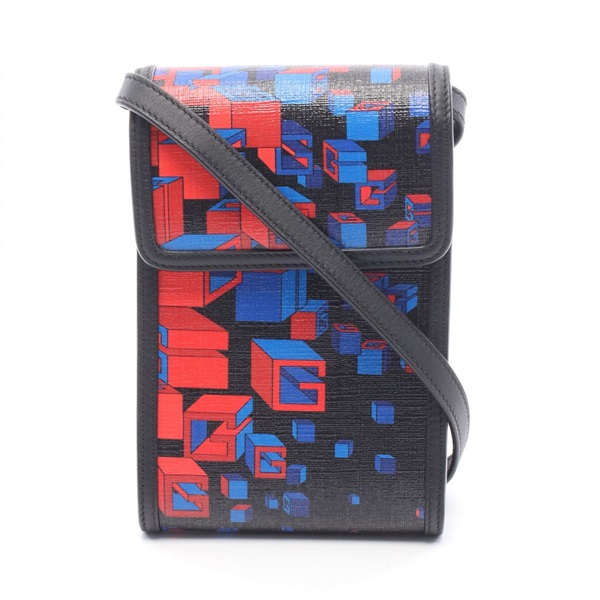 GUCCI Square G Phone Holder Shoulder Bag 631766 canvas leather Black Blue Used