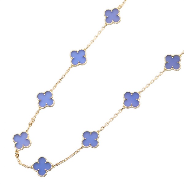 Van Cleef & Arpels Vintage Alhambra 20P Blue Agate Necklace 83cm 18KYG used