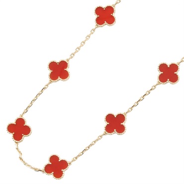 Van Cleef & Arpels Vintage Alhambra 10P Carnelian Necklace 18KYG 42.5cm