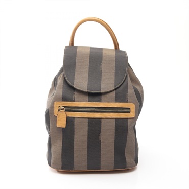 FENDI Pequin Rucksack Backpack canvas leather Beige Black Brown Used Women