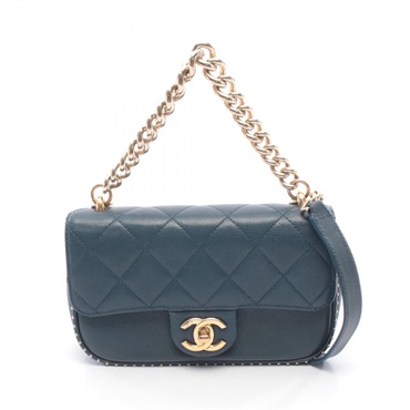 CHANEL Matelasse Chain Shoulder Bag Grained calf leather Navy Used Women GHW CC