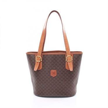 CELINE Macadam Shoulder Tote Bag PVC coated canvas leather Brown Used Women