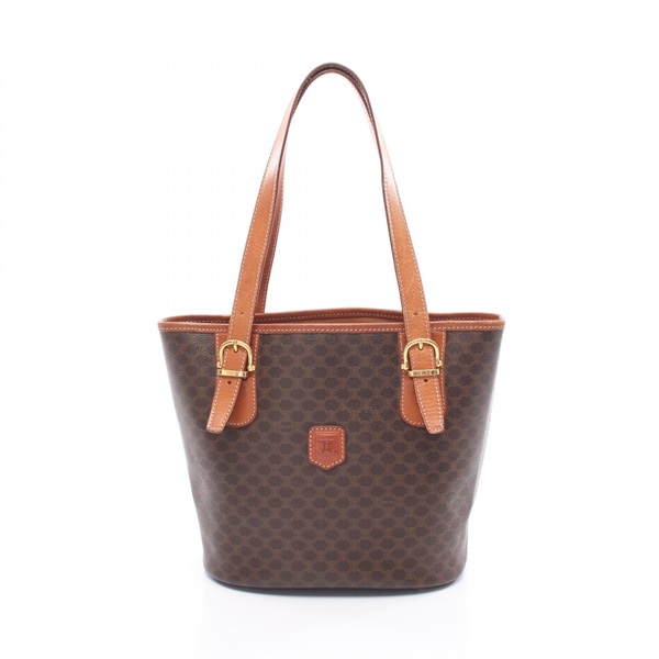 CELINE Macadam Shoulder Tote Bag PVC coated canvas leather Brown Used Women