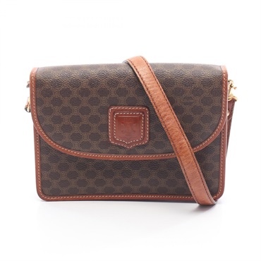 CELINE Macadam Crossbody Shoulder Bag PVC coated canvas leather Brown Used Women