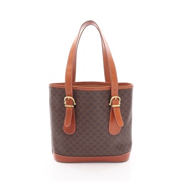 CELINE Macadam Tote Hand bag shoulder PVC coated canvas leather Brown Used Women