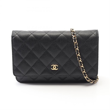CHANEL Matelasse Shoulder chain crossbody Bag A33814 leather Black Used GHW