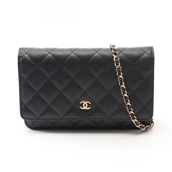 CHANEL Matelasse Shoulder chain crossbody Bag A33814 leather Black Used GHW