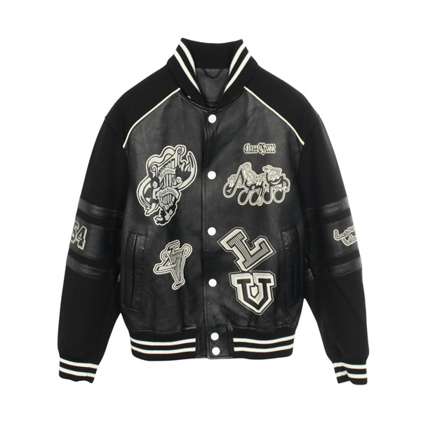 LOUIS VUITTON Logo Varsity Blouson Jacket leather wool Black Used mens size 48