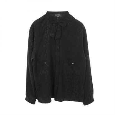 CHANEL COCO Mark Button Blouse Shirt #34 P75261V66669 silk Black Used Women CC
