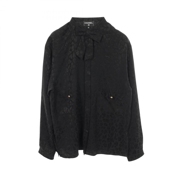 CHANEL COCO Mark Button Blouse Shirt #34 P75261V66669 silk Black Used Women CC