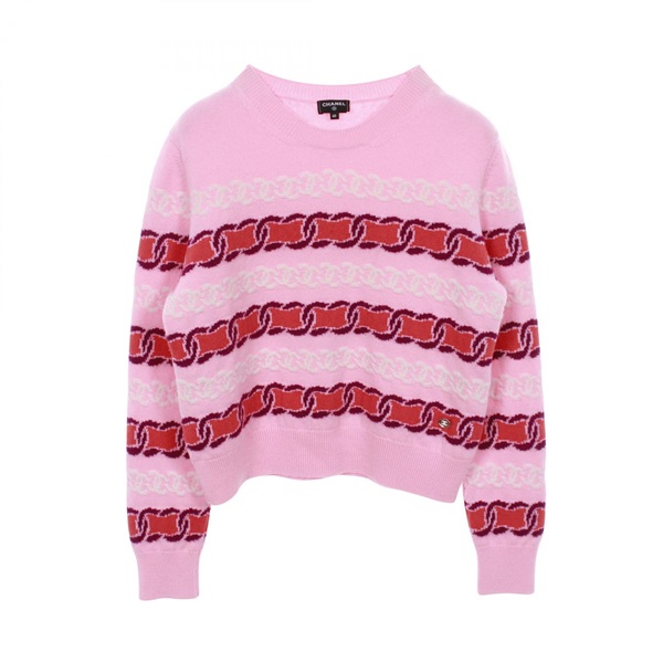 CHANEL COCO Mark Knitwear Sweater #40 P75775K10913 cashmere wool Pink Red Used