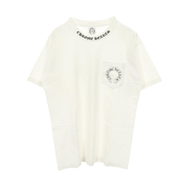 CHROME HEARTS Horseshoe Neck logo print T-shirt cotton White Used mens size L