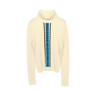 CHANEL Logo knit P62182K47563 wool White Blue #36 Used Women