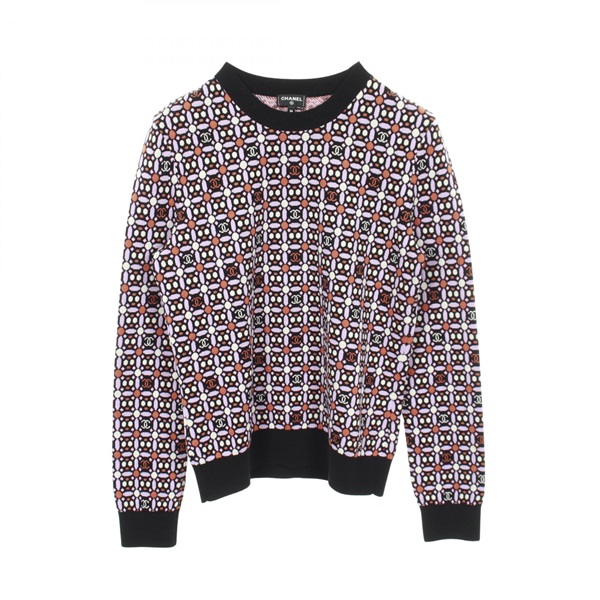 CHANEL COCO Mark Knitwear Sweater #36 P75342K10799 wool cotton Black Purple Used