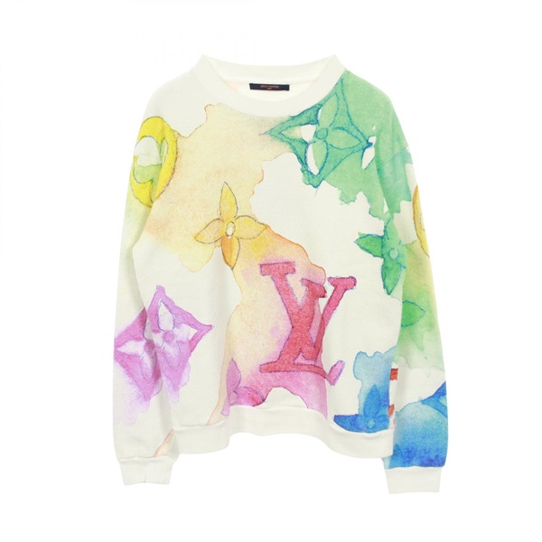 LOUIS VUITTON Watercolor Giant Monogram Sweatshirt cotton White Used mens size M
