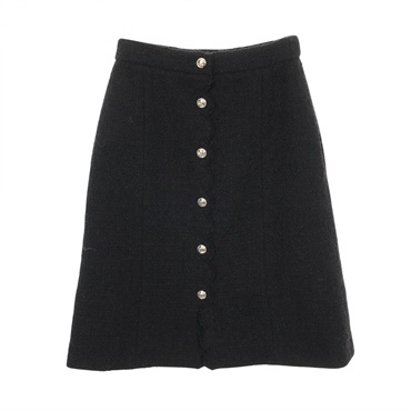CHANEL COCO Mark button skirt wool Black #36 Used Women