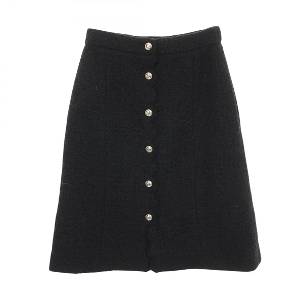 CHANEL COCO Mark button skirt wool Black #36 Used Women