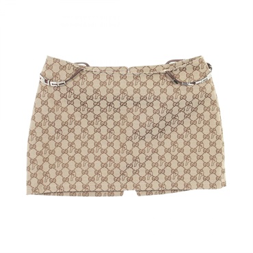 GUCCI PALACE Lace Crystal Mini Skirt cotton polyester Beige Brown Used Women #38