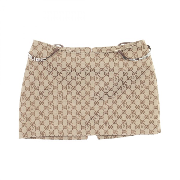 GUCCI PALACE Lace Crystal Mini Skirt cotton polyester Beige Brown Used Women #38