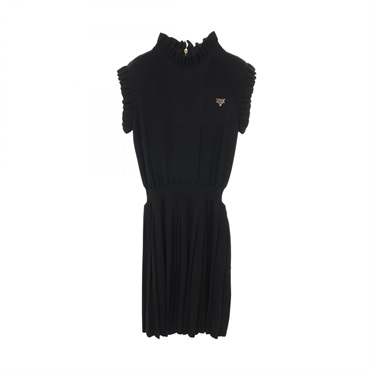 LOUIS VUITTON Logo Pleated Dress RW201W wool Black Used Women size L