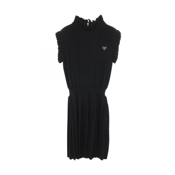 LOUIS VUITTON Logo Pleated Dress RW201W wool Black Used Women size L