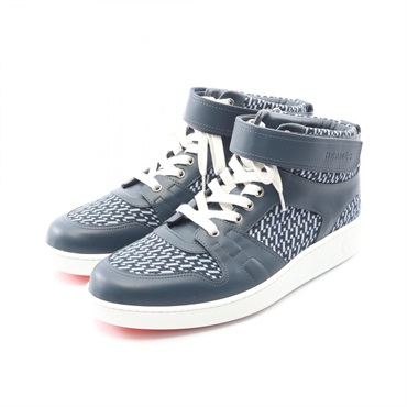 HERMES sneakers shoes #41.5 high-cut leather canvas Navy Used mens