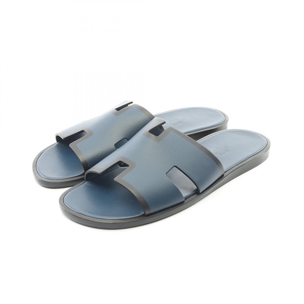 HERMES Izmir Sandals Shoes Flat leather Blue Black Used mens size 41