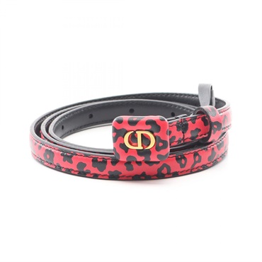 Dior CD logo Belt leather Red Black Used Women