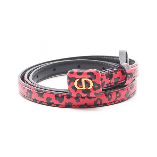 Dior CD logo Belt leather Red Black Used Women