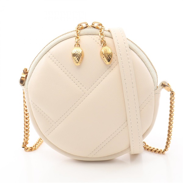 BVLGARI Serpenti Cabochon Mini Pochette Chain Shoulder Bag leather Beige Used