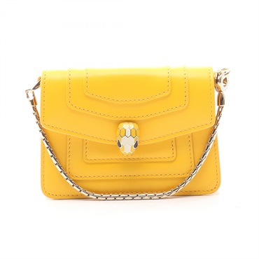 BVLGARI Serpenti Forever Micro Chain Mini Handbag leather Yellow Used Women