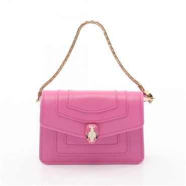 BVLGARI Serpenti Forever Micro Chain Handbag leather Pink Used Women