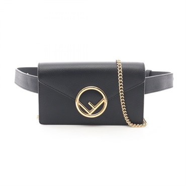 FENDI F is Fendi belt chain Shoulder Bag 8BM005 leather Black Used Women