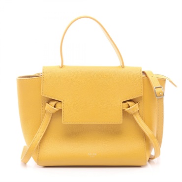 CELINE BELT NANO Shoudler Crossbody Handbag leather Yellow Used Women