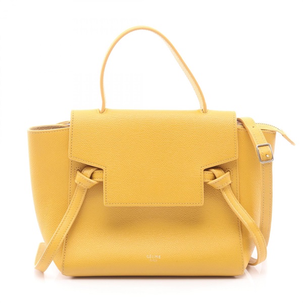 CELINE BELT NANO Shoudler Crossbody Handbag leather Yellow Used Women