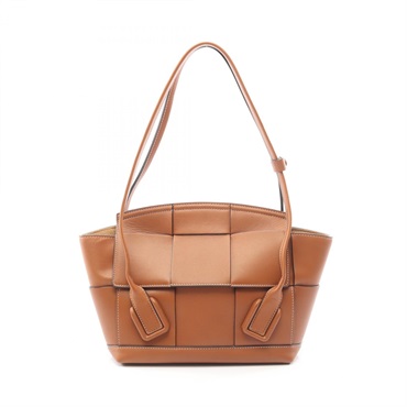 BOTTEGA VENETA Arco Small Maxi Intrecciato Shoulder Tote Bag leather Brown Used
