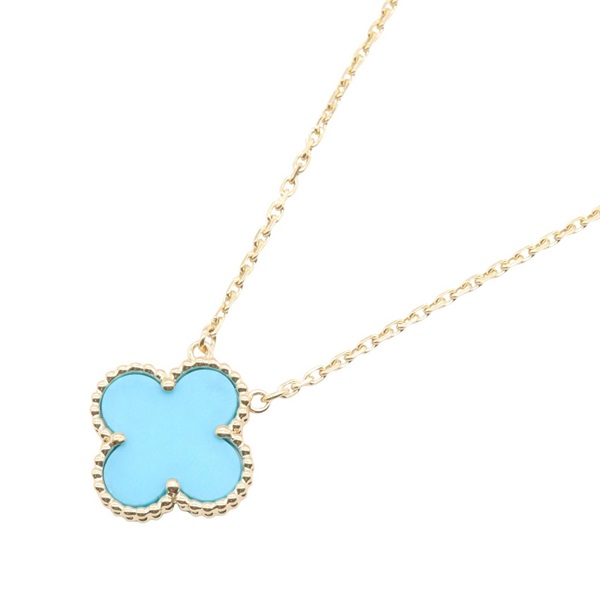 Van Cleef & Arpels Vintage Alhambra Necklace 18KYG Gold Turquoise Blue Used