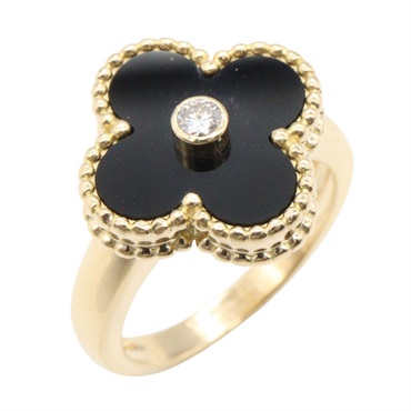 Van Cleef & Arpels Vintage Alhambra Ring 18KYG Gold Onyx Diamond Used women #49
