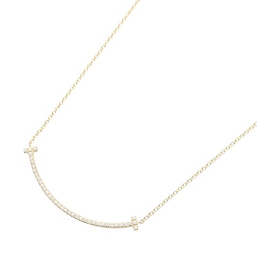 TIFFANY＆CO T Smile Small Diamond Necklace Pendant 18KYG Yellow Gold Used Women