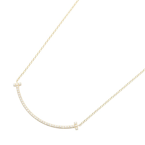 TIFFANY＆CO T Smile Small Diamond Necklace Pendant 18KYG Yellow Gold Used Women
