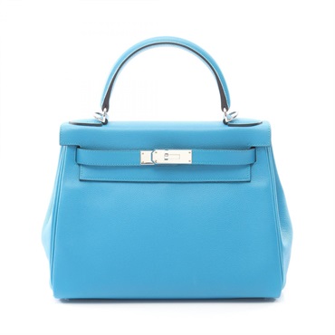 HERMES Kelly 28 shoulder Handbag A Evercolor leather Blue zanzibar Used SHW