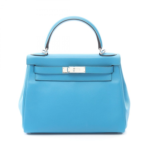 HERMES Kelly 28 shoulder Handbag A Evercolor leather Blue zanzibar Used SHW