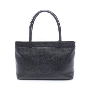 CHANEL COCO Mark Tote hand Bag leather Calfskin Black Used Women GHW