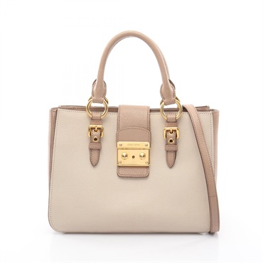 Miu Miu MADRAS Madras 2Way Shoulder Tote Bag leather Beige Brown Used Women